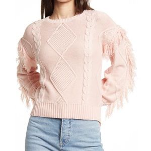 NWT Pink Knit Fringe Sleeve Sweater